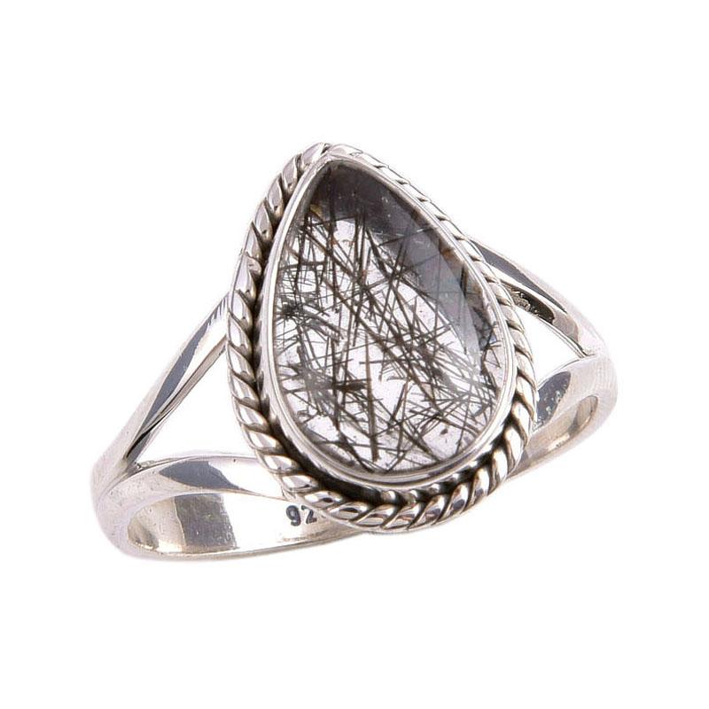 Natural Black Rutile Gemstone 925 Solid Sterling Silver Jewelry Ring S.9.5 T6p49