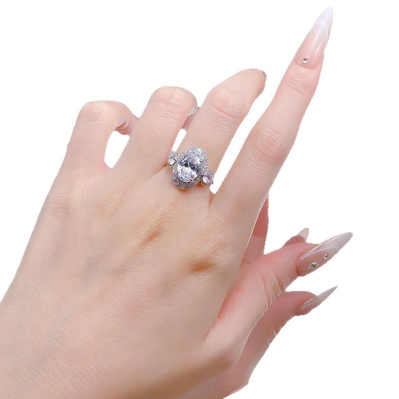 Luxury S925 Silver Oval Simulated Diamond Ring (8x11mm) - European & American Wedding Jewelry