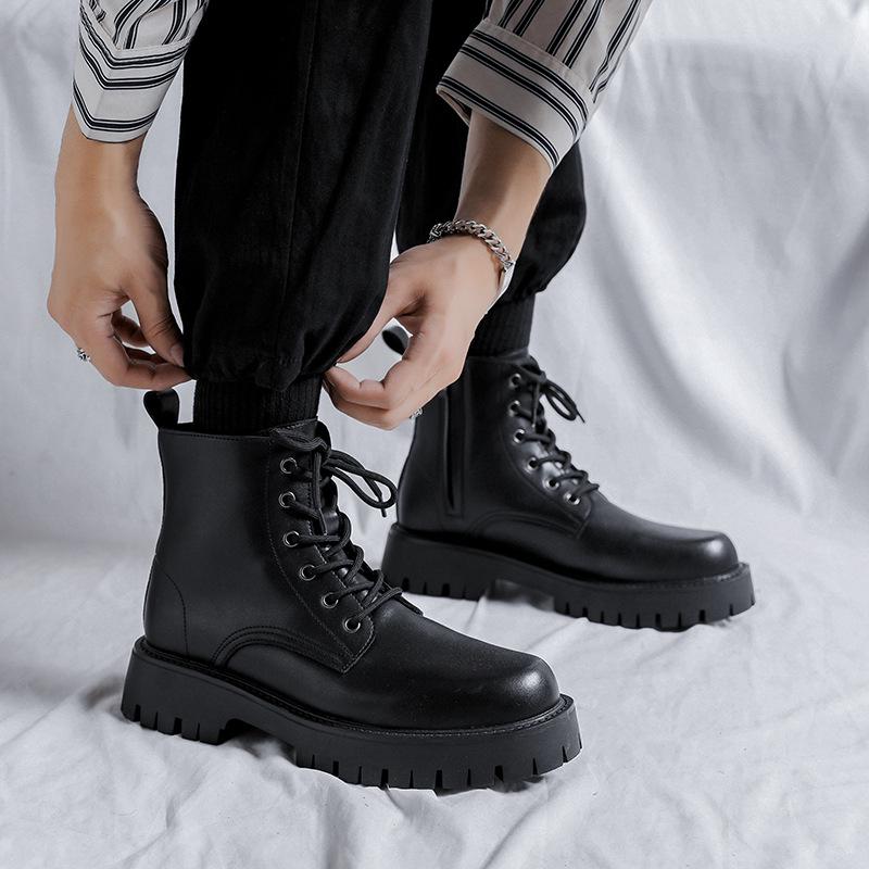 Pánské britské ležérní vysoké kožené boty Martin s bočním zipem, silnou podrážkou, styl 96116-R