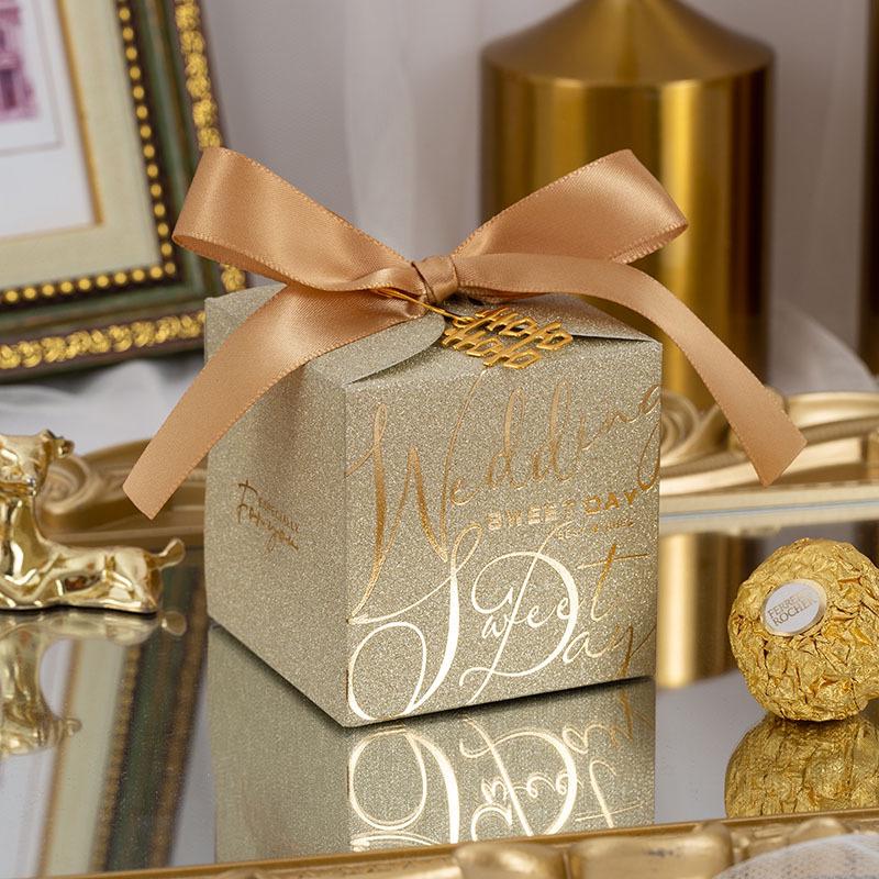 

2025 Frosted Wedding Candy Box - Square Gift Box for Wedding Favors Large (without ribbon) мерехтіння/золотий