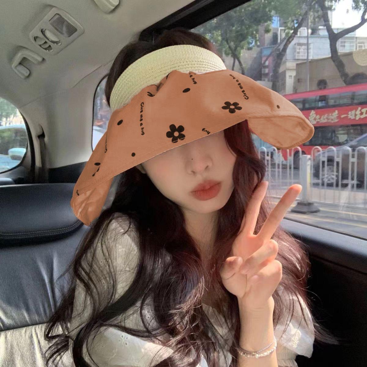 

Summer fashion versatile trendy seaside wide-brimmed sunshade empty top hat double-sided printing UV-proof face bucket hat One size fits all