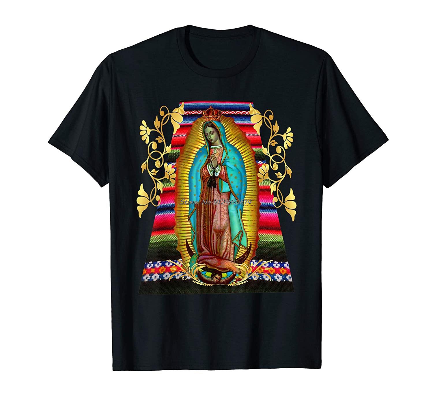 

Our Lady of Guadalupe Virgin Mary Mexico Zarape T-Shirt Men Cotton O-neck Tshirt Hip Hop Tees Streetwear Harajuku 3XL