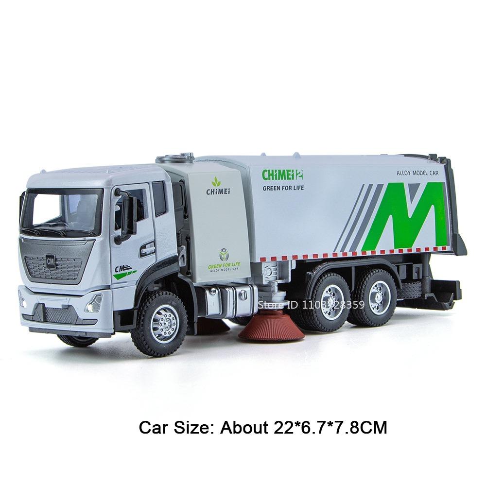 ABBC1 1:24 Scale Sanitation Garbage Truck Model Toys Alloy Diecast Cleaning Vehicles Sound Light Doors Opened Pull Back for Kids Gifts