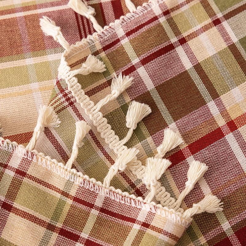Retro Plaid Tablecloth With Tassel Trim Thick Stain Resistant Cotton Linen Dining Table Living Room Decor