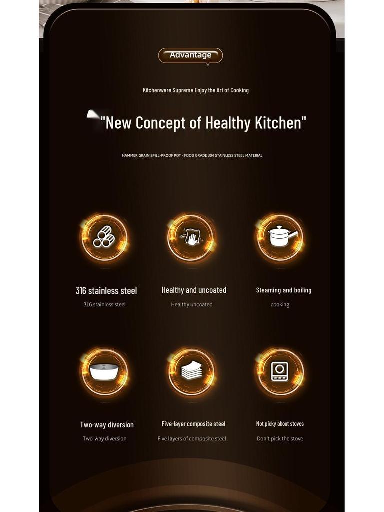 Xunshun Mehrschichtige Yukihira-Pfanne aus Edelstahl, Unbeschichteter Babykost-, Suppen- und Ramen-Topf