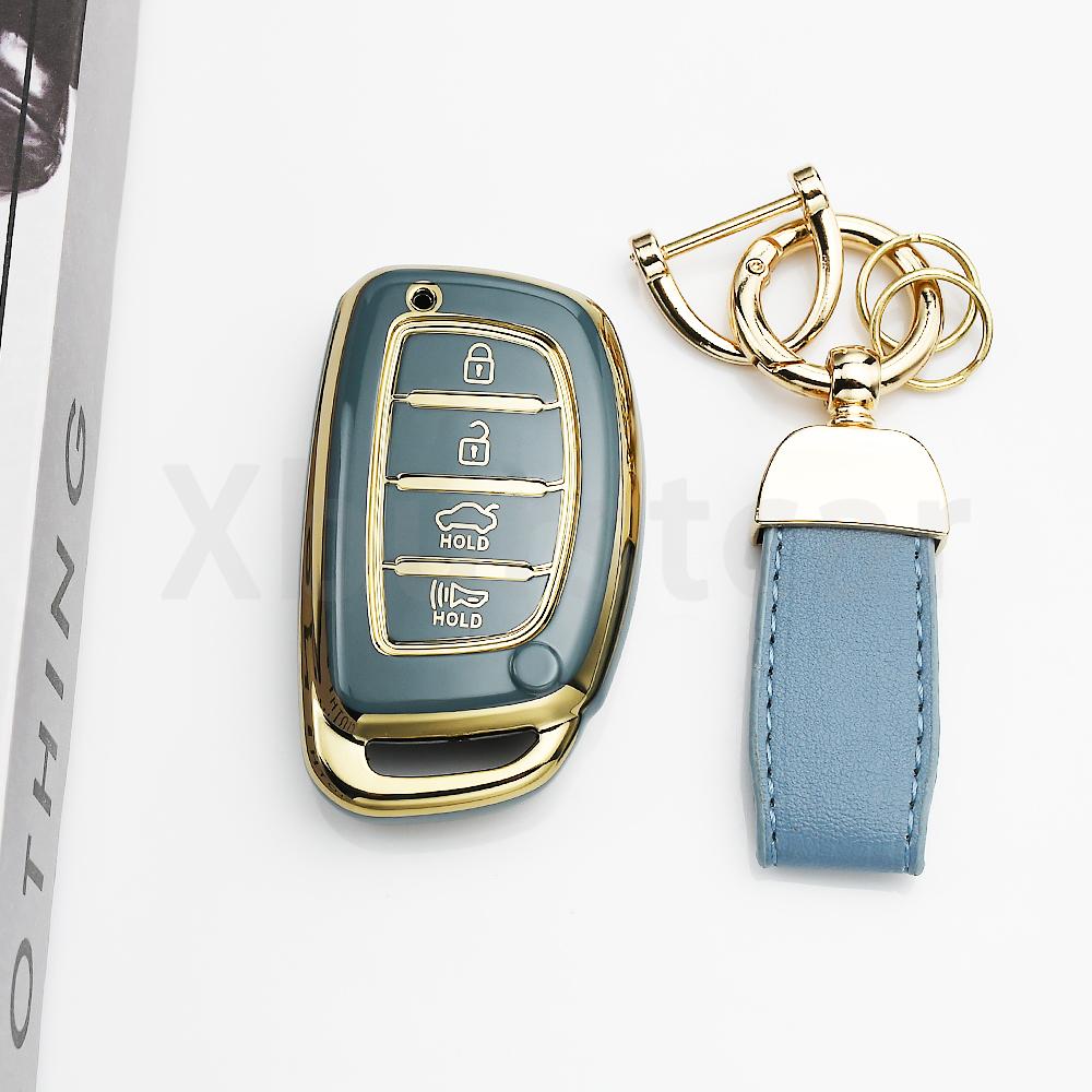 SKCW6 Gold Edge TPU Keyless Shell Fob Car Key Case Cover For Hyundai Elantra Creta Ix35 Ix45 I10 I30 I40 Tucson Santa Fe Rena Sonata