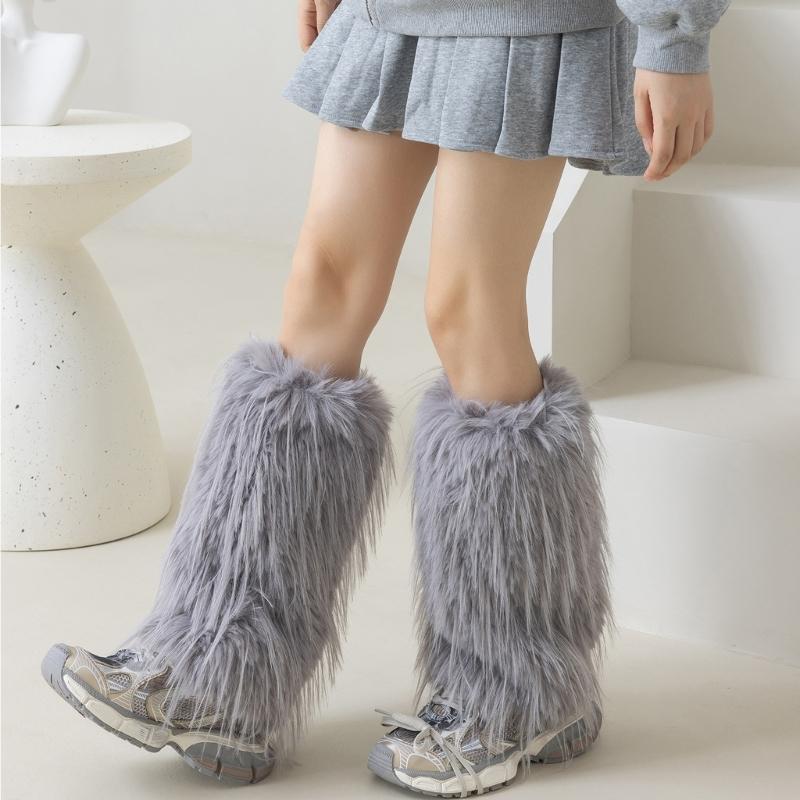 Plush Furry Leg Warmer for Women High Elasticity Winter Fashion Accessory Boot Toppers Gaiters Fuzzy Footless Long Socks