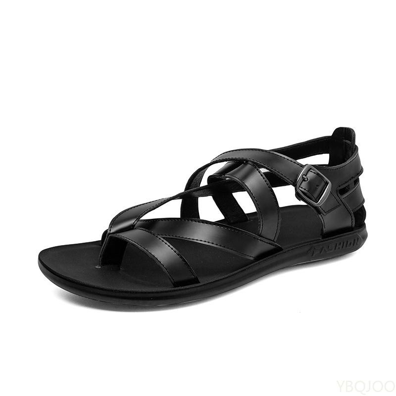 Moda 2025 Sandali Romani con Cinturino Incrociato Scarpe Outdoor Guida Vera Pelle Sandali Uomo Tinta Unita Estate Casual Scarpe da Spiaggia Homme Zapatos