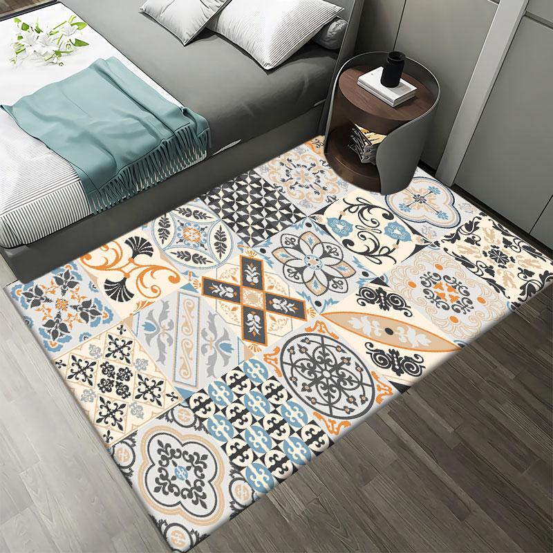 

Ковер для гостиной, нескользящий круглый ковер с красочным марокканским узором, коврик для детской комнаты, коврик для спальни 40x60cm