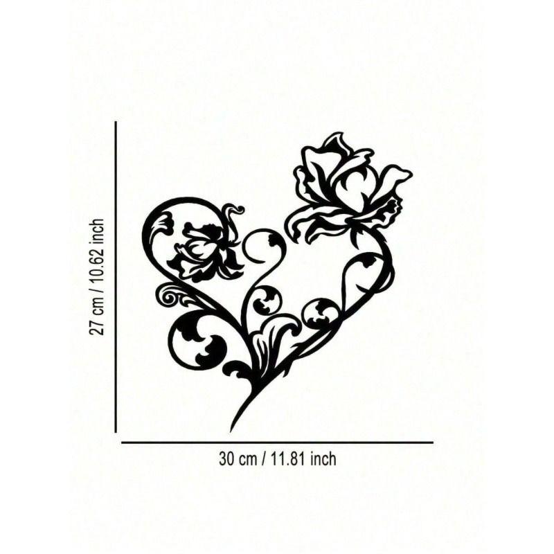 Metal Wall Art Black Wrought Iron Abstract Heart with Roses Home Decor