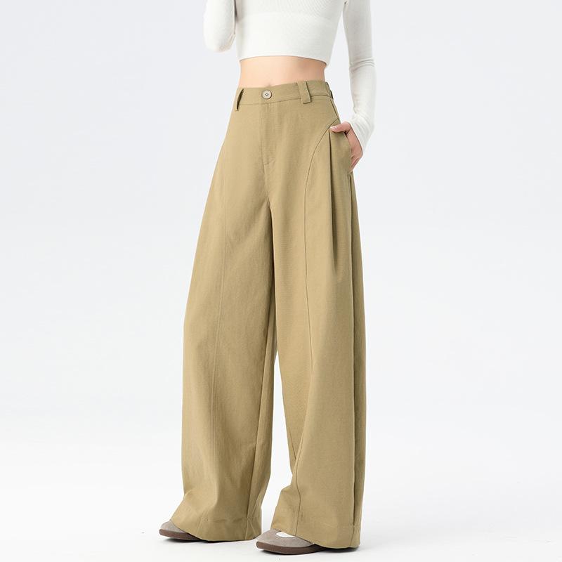 Women's High Waist Wide Leg Pants Loose Fit Barrel Pants Solid Commute Trousers Spring Casual Sickle Pants