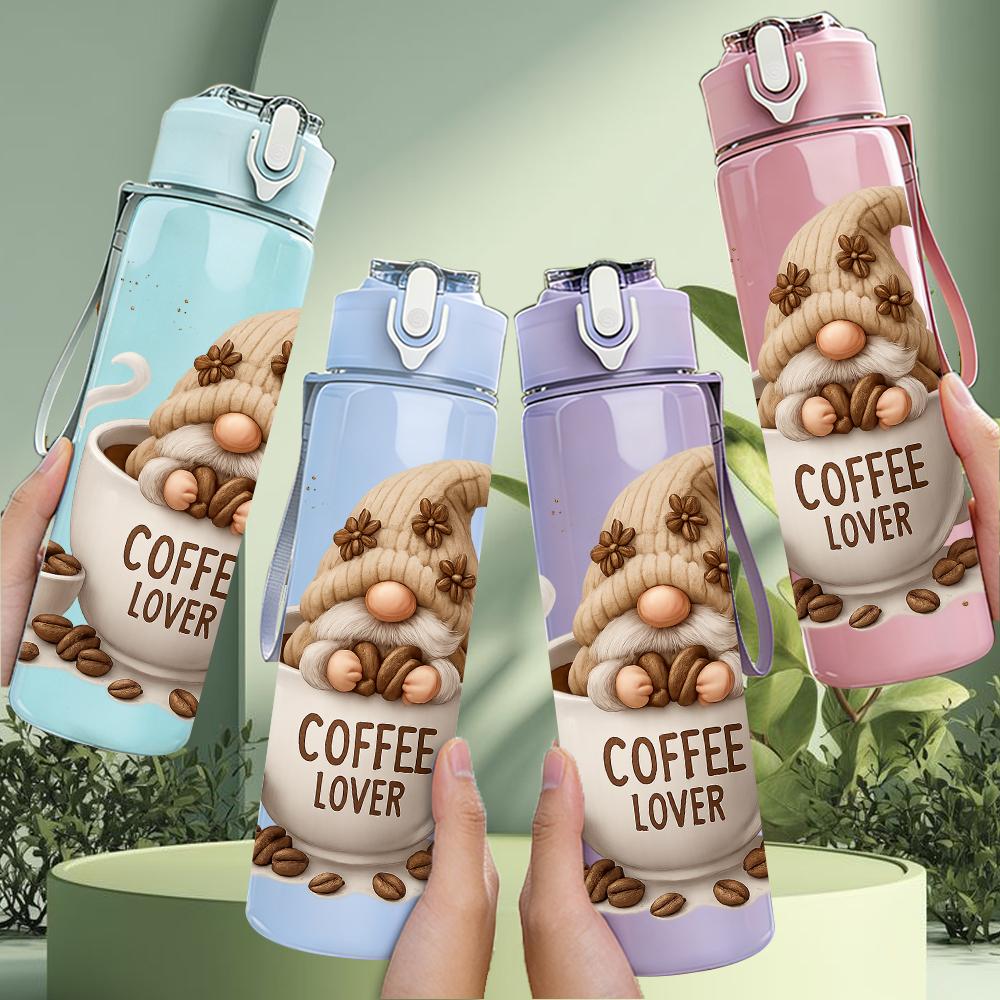 1PC Coffee Gnome Mug Graphic 750ml Color Plastic Sports Water Bottle Leakproof Flip Straw Lid For Sports Office Home Use