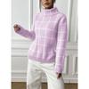 Women's Pullover Check Turtleneck with A Contrasting Base