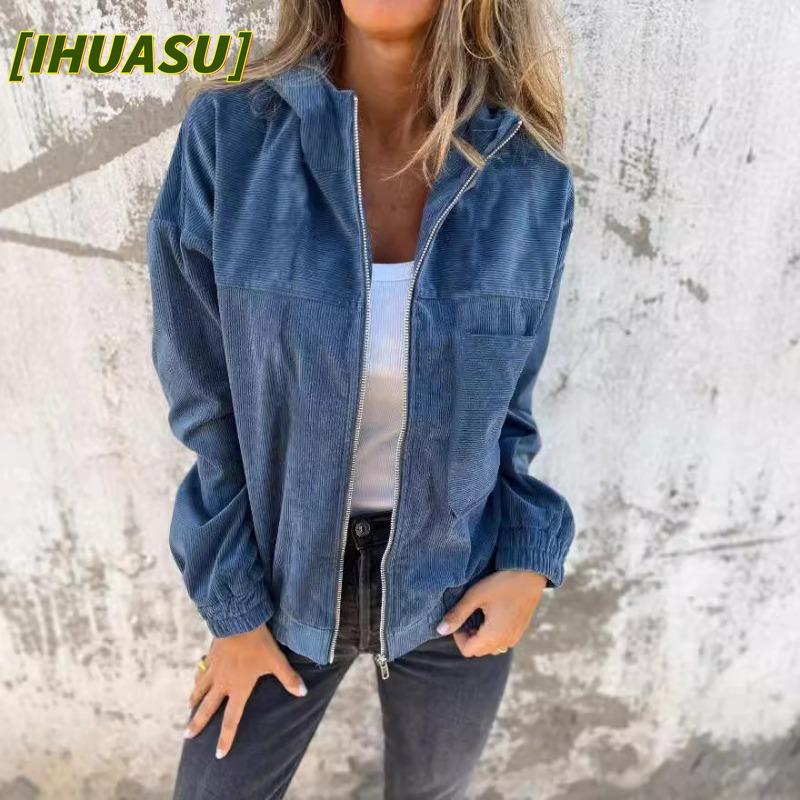 IHUASU Damen Vintage Lässige Einfarbige Print Herbst Winter Langarm Jacken & Mäntel Internationales Design