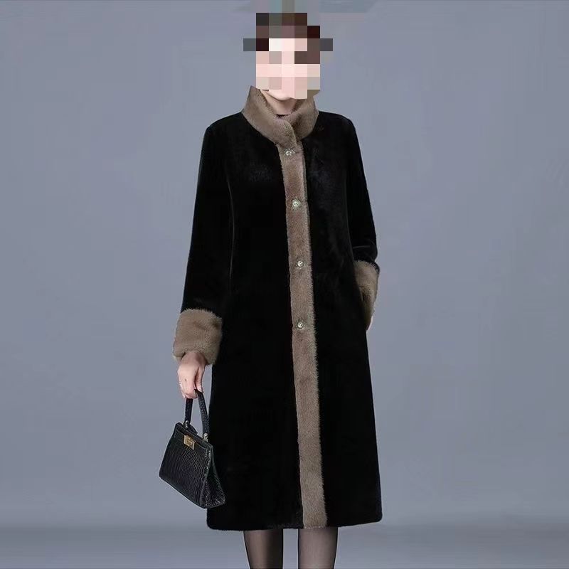 Luxury Faux Mink Fur Coat for Plus Size Women Winter Fashion Mom Outerwear Stand Collar Loose Fit Elegant Jacket
