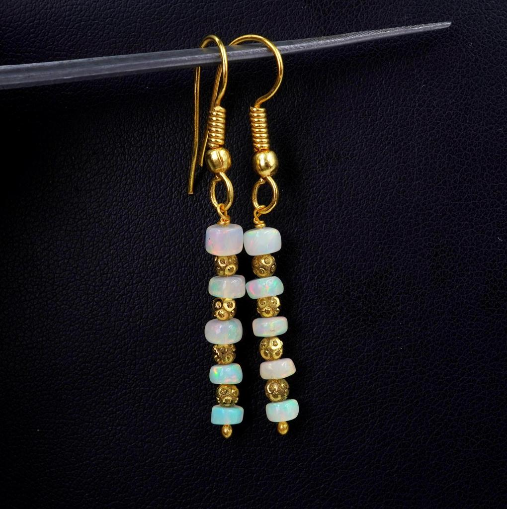 Welo Opal Bead Earrings, 925 Silver & 14k Gold, Ethiopian Gemstone