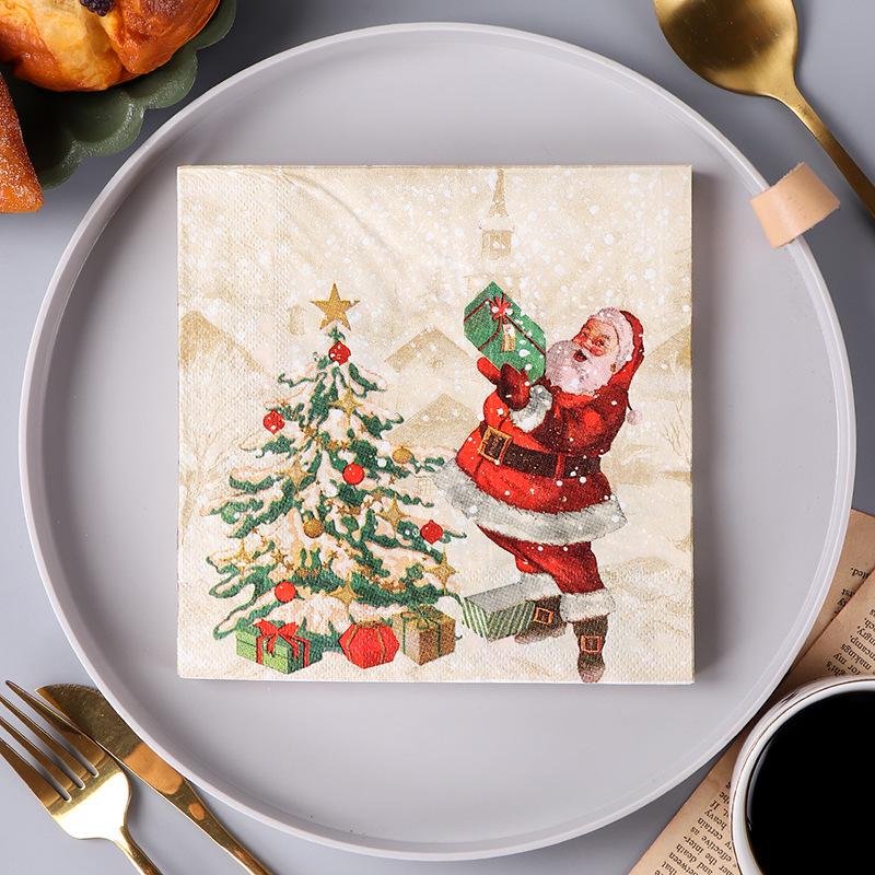 Festive Printed Paper Napkins for Western Restaurants & Bakeries - Home Use & Face Wipes Available