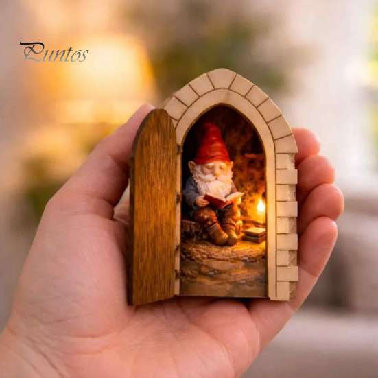 Halloween Tree Ornament Opening Fairy Door with Hidden Gnome Scene, Miniature Wooden Wall Decor, Whimsical Holiday Gift for Kids 2D Flat Reading Scene