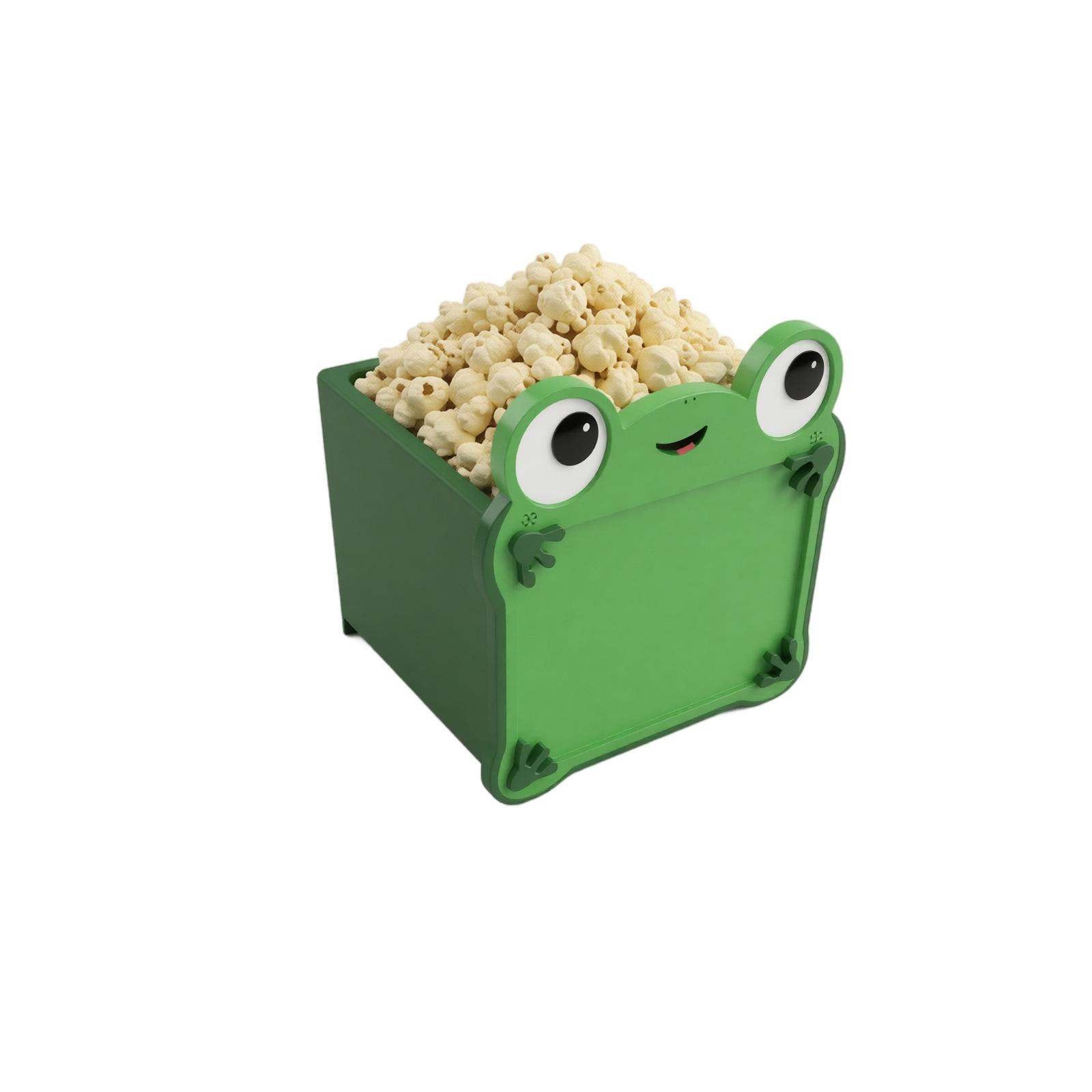 

3D Printed Popcorn Bucket Container with Frog Design Durable Plastic Material Suitable for Home Theater Snack Storage and Serving One Size зелёный