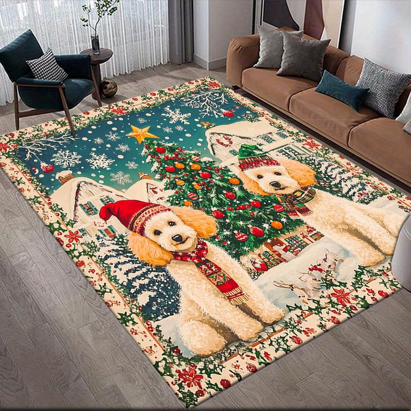 Weihnachtshund Heim Sofa Dekoration für Wohnzimmer & Schlafzimmer, Rutschfeste Spiel Flannel Bodenmatte für Spielzimmer