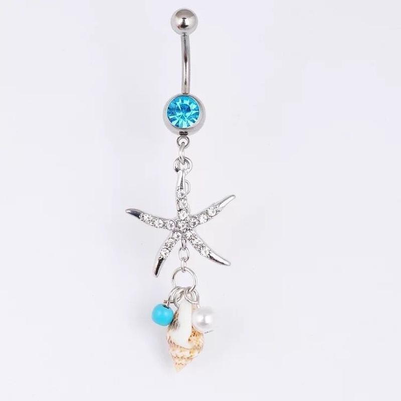 Dangle Surgical Steel Crystal Starfish Conch Body Navel Belly Ring Button Piercing Bar