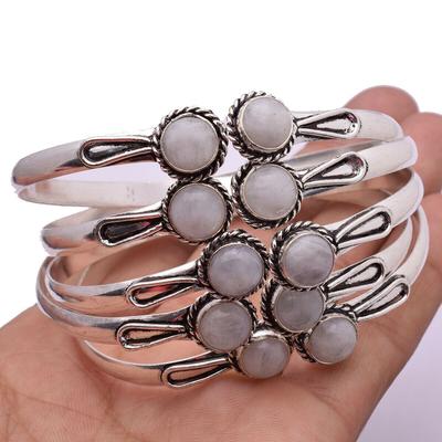 Moonstone  Gemstone 925 Sterling Silver Plated 5Pcs Cuff Bangles Lot ZCB-B15