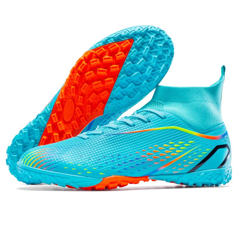 LiXingMing Men Football Shoes White Teenager Artificial Grassland Durable High-Tops Non Slip Outdoor Training Soccer Sneakers