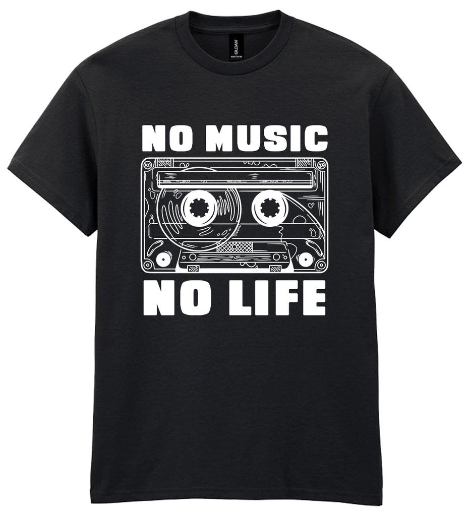 No Music No Life T-Shirt Mens Womens Tees Top Retro Cassette Themed Slogan Mens Womens Unisex Gift