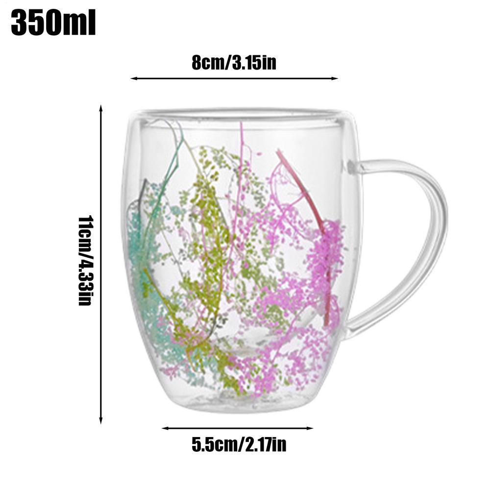 High-quality Double Dried Flower Glass Cups Creative Simplicitys High-temperature-resistant Glass Mug For Cappuccino Coffee Tea 350ml разноцветные