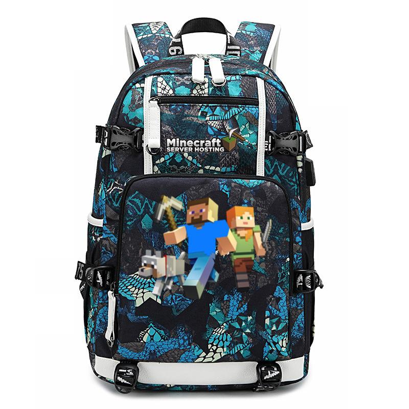 Hot Selling Minecraft Game Peripheral Printed Backpack Outdoor Large Capacity Travel Bag