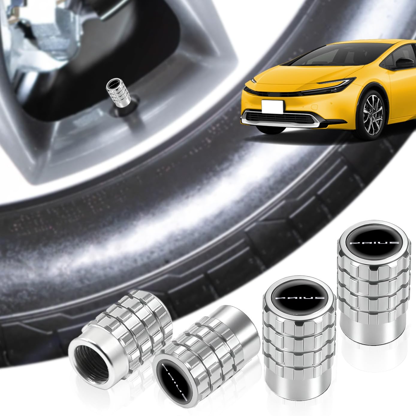 HUDIY Prius 60 Series Dedicated Air Valve Cap, Aluminum Alloy + Resin , Logo prius серебряный