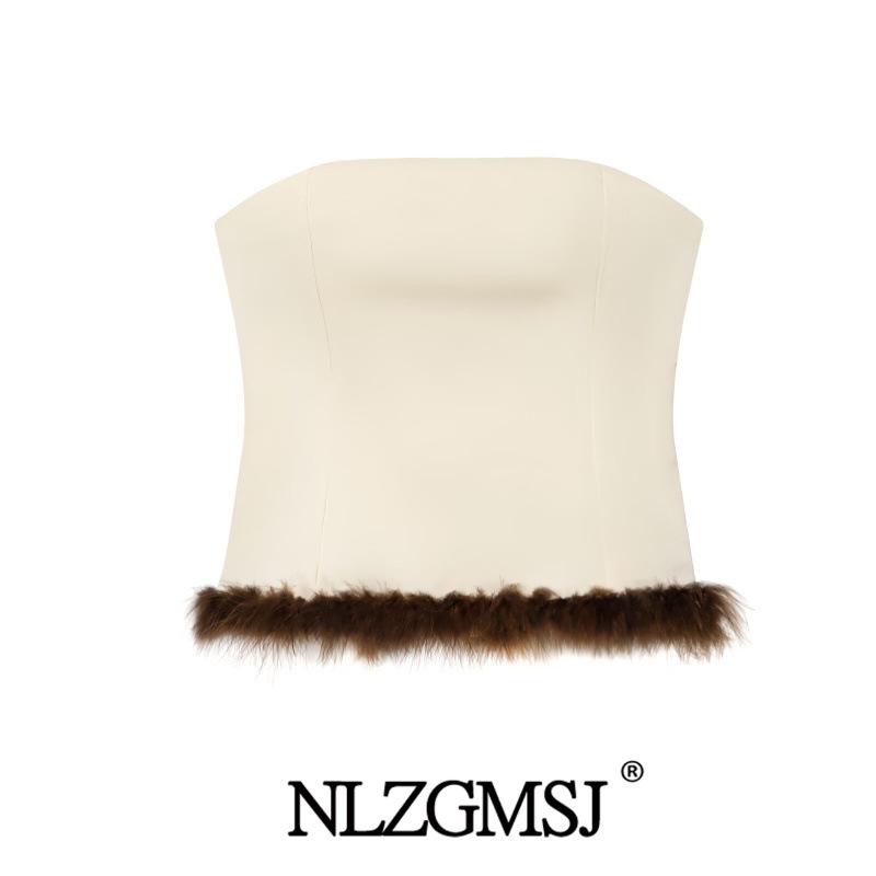 European Style Strapless Slim-fit Feather Top - 2025 Winter Collection Extra Small