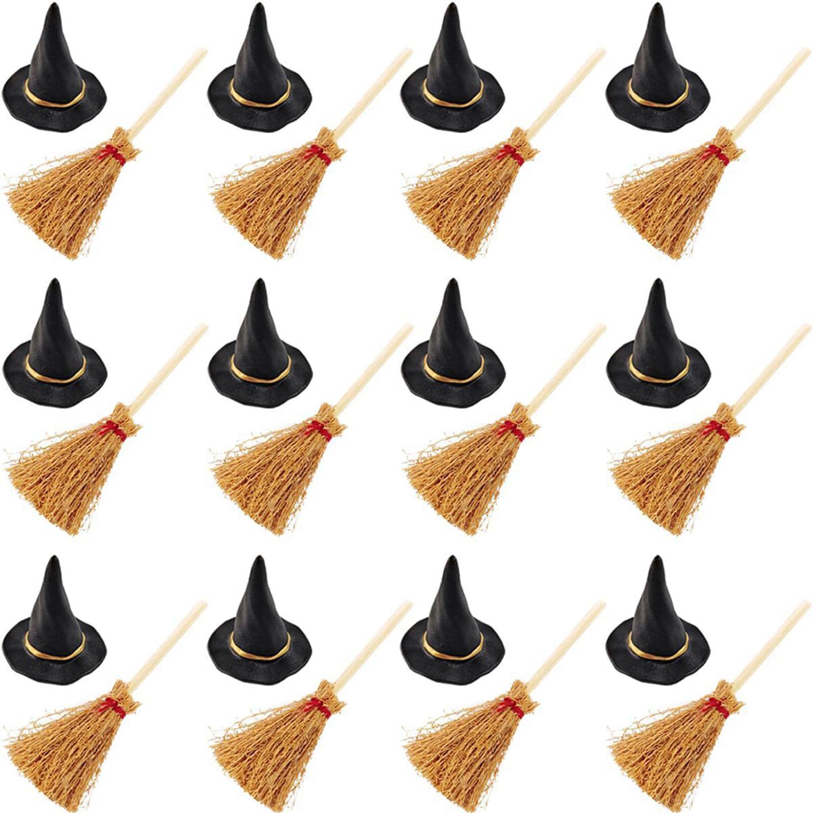 

Pack of 24 Miniature Broomstick Witch Hat Set Halloween Party Decorations PVC Crafts Accessories for Home Event
