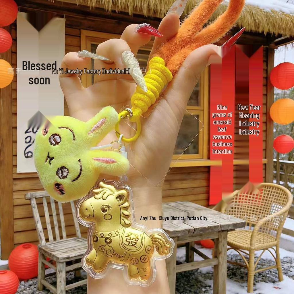 Usachi 999 Gold Horse Keyring: Cute Bag Charm with Gold Pendant for Couples