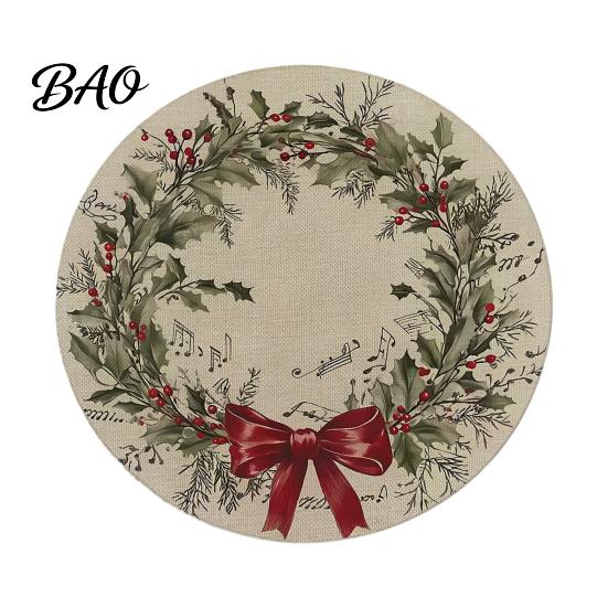 Tapis de Table Rond Antidérapant Décoration de Cuisine Motif Festif de Noël 14 Pouces Protecteur de Table Anti-Taches Résistant à la Chaleur Pad d'Isolation de Table