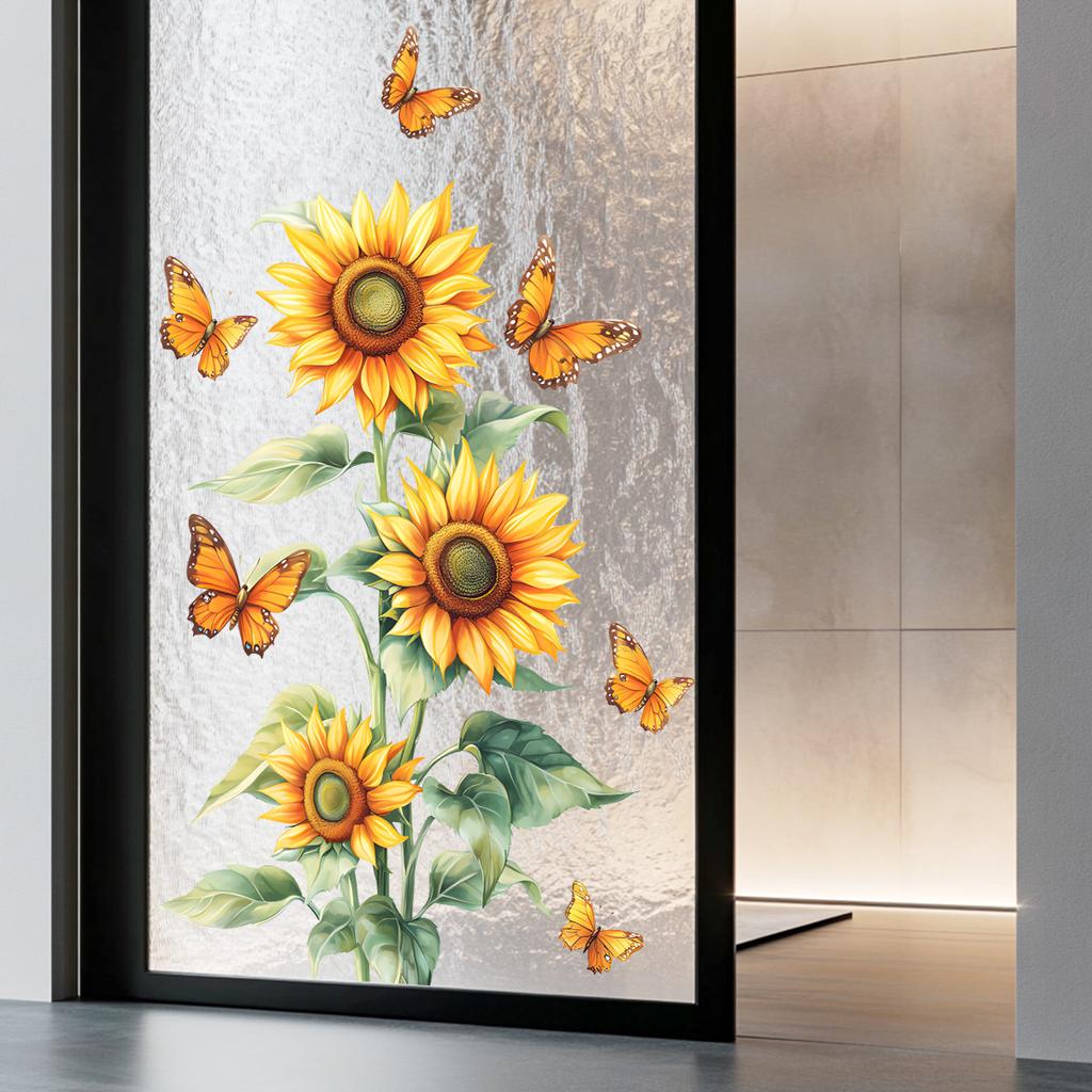 Sunflower Flower Bathroom Sliding Door Self-Adhesive Glass Sticker Home Decoration Wall Decal