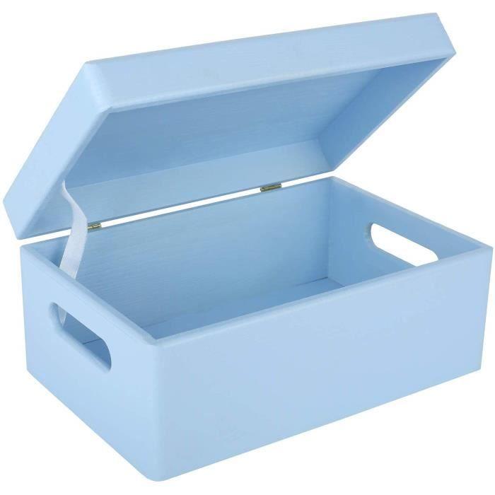 Boîte de Rangement en Bois Bleue Creative Deco - 30 x 20 x 14 cm - avec Couvercle et Poignées