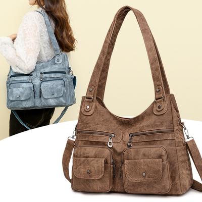 Borsa a mano da donna in morbida pelle, borsa a tracolla di grande capacità