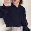 Korean Chic Autumn Winter Half Open Neck Loose Casual Solid Sweet Girl Tops All-match Lantern Sleeve Knitted Sweater Women 30988