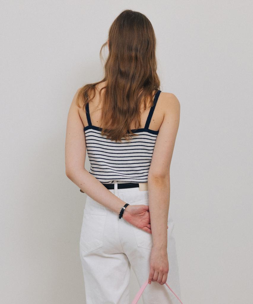 Tudument Stripe Sleeveless Knit Top Ivory