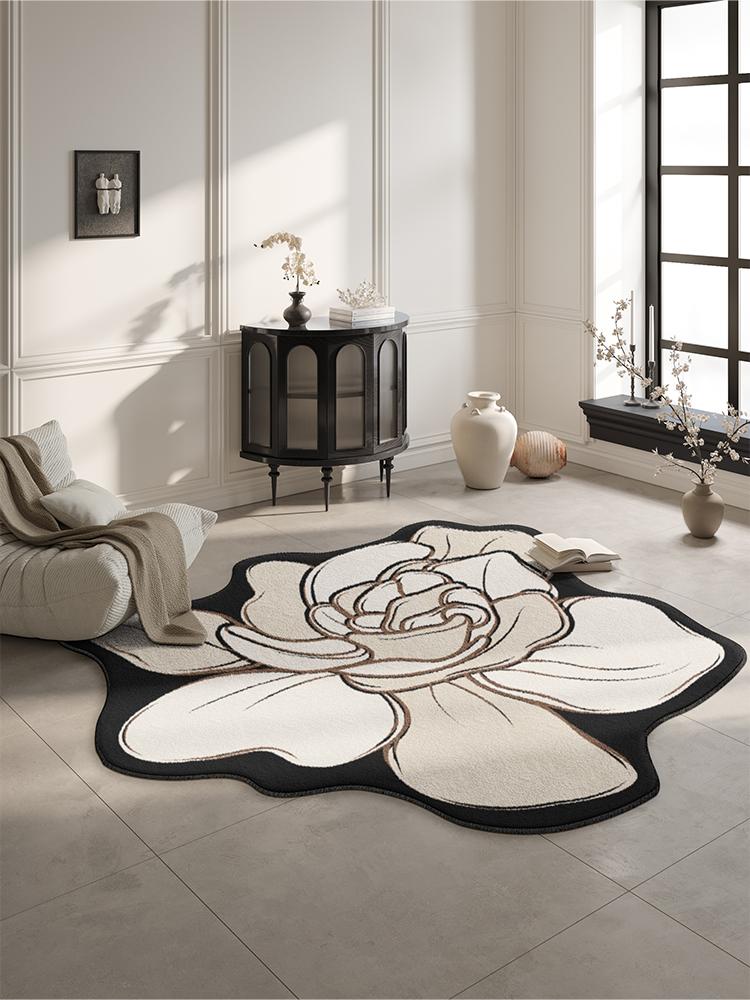 French Retro Carpets for Living Room Irregular Flower Shape Cloakroom Rug Luxury Bedroom Decor Carpet Home Washable Non-slip Mat