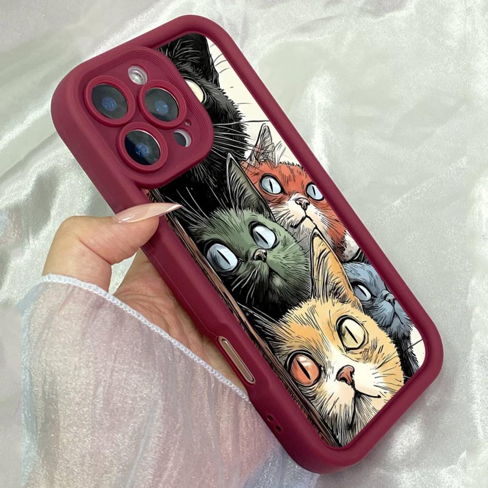 JT19 Artful Kitties Cat Art Drawing Realme 14 15 Huawei P40 Honor 70 90 Infinix Tecno itel Motorola Google All Model Angel eyes Soft TPU Phone Case