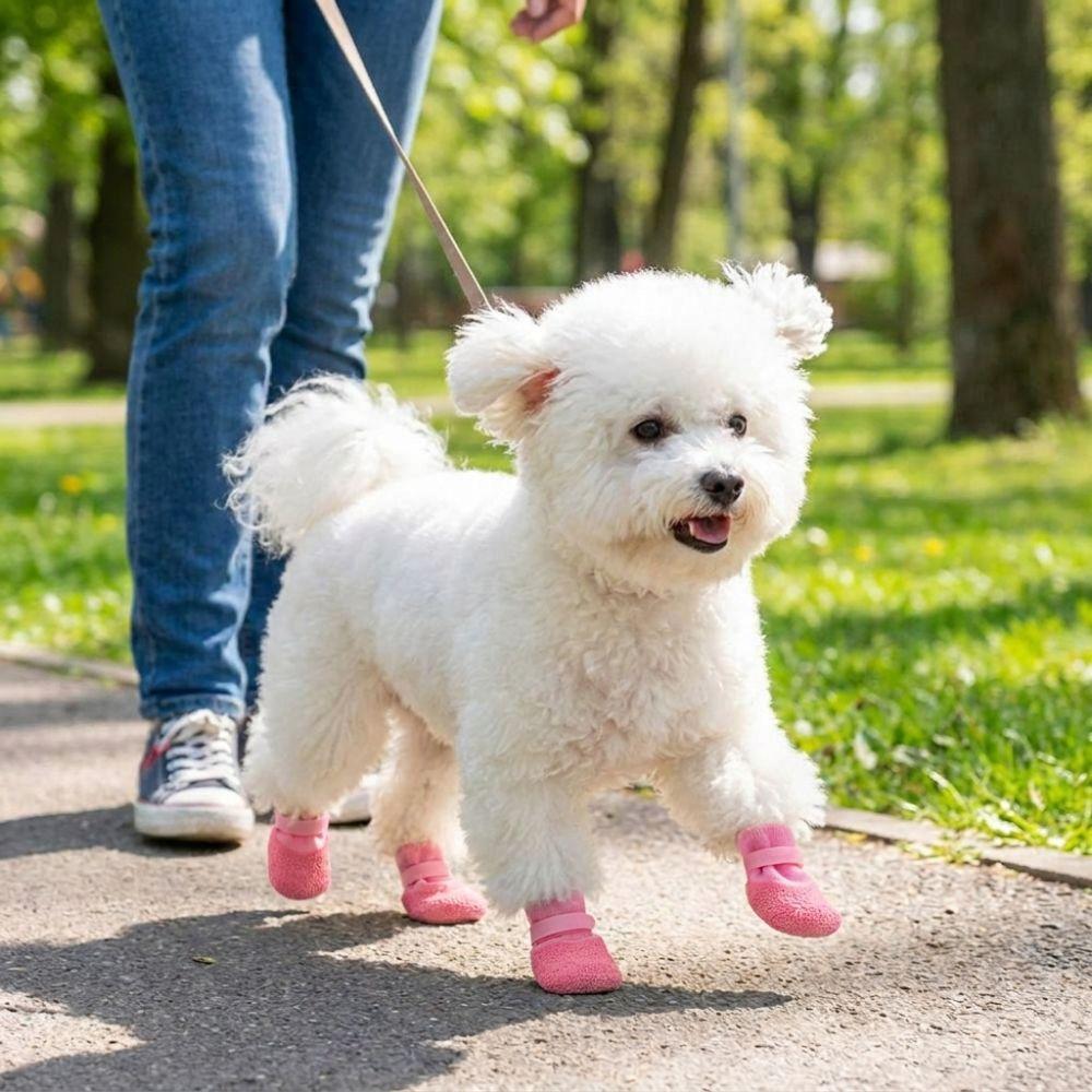4PCS Breathable Dog Mesh Shoes Adjustable Anti-slip Pet Socks Pet Boots  Outdoor Walking