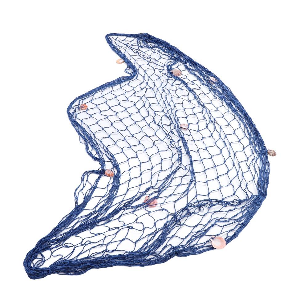 Blue Color Fishing Net Wall Hanging 59.06x78.74in Fish Net Party Decor Mediterranean Style Decor