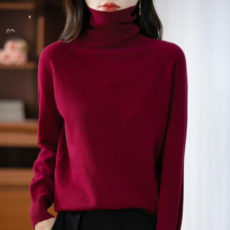 

Новий Осінньо-Зимовий Жіночий В язаний Базовий Шар з Коміром-Стійкою, Вільний Светр з Високим Горлом, В язаний Светр M бордовий