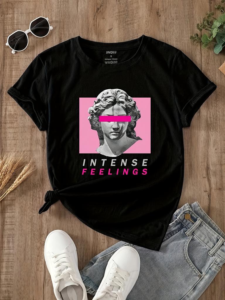 Graphic Print T-shirt Casual Short Sleeve Crew Neck Top For Spring  Summer Women's Clothing Urban Style Printed T-Shirt harajuku