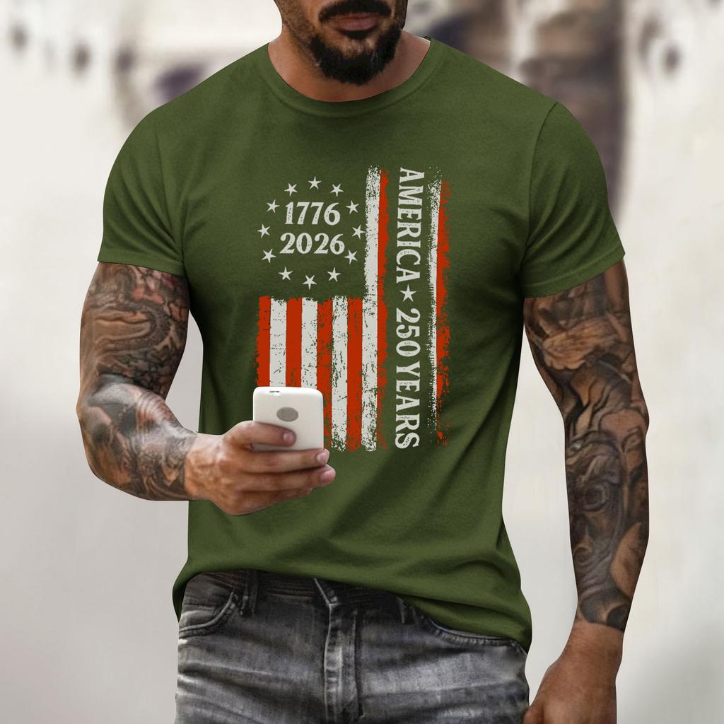 Men's Holiday Print Round Neck Short Sleeve Top Casual Sports Top