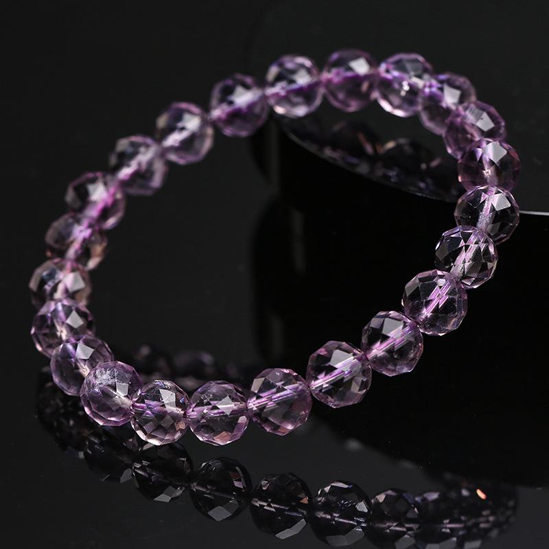 Hongchu Crystal Natural Amethyst Round Bead Faceted Bracelet Natural Amethyst Diamond-Cut Faceted Bracelet