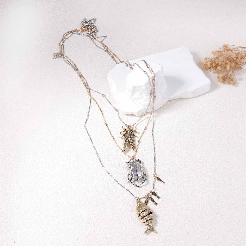 ZA cross-border personalized trend animal insect alloy beetle cicada fish pendant multi-layer necklace high-end versatile model