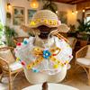 1 Set Cute Flower Cat Outfit Straw Sun Hat And Lace Ruffled Cat Bandana Bib Sweet Pet Accessory with Colorful Pom-Poms for Cats Dogs Photos Parties
